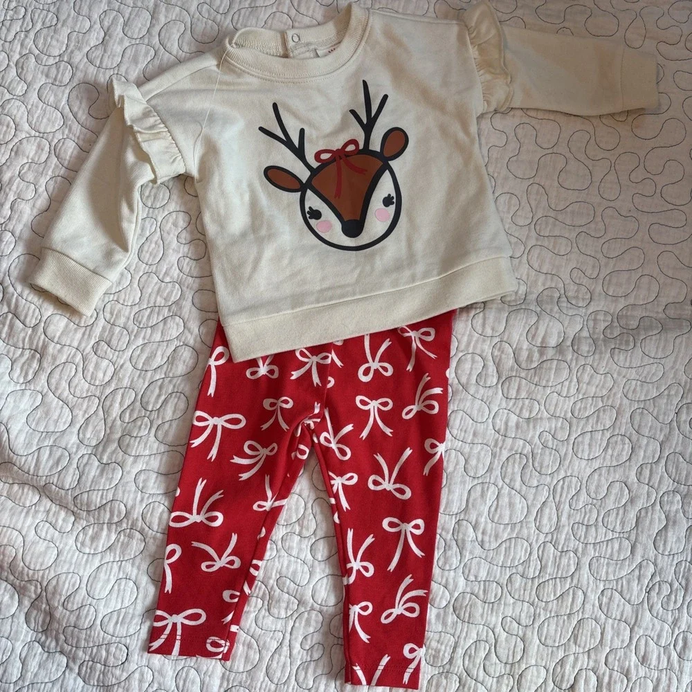 Cat And Jack Reindeer‎ And Bows Infant Size 3-6 Month Outfit